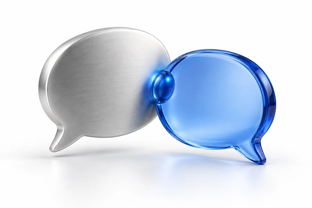 Silver and blue conversation bubbles